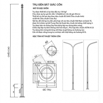 cột đèn cao áp bát giác chiều cao từ 6m-12m