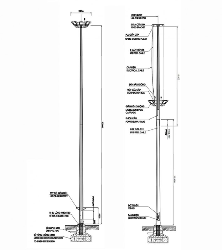trụ đèn nâng hạ sản xuất theo yêu cầu
